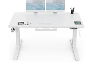 Devoko Höhenverstellbar Schreibtisch 140x80cm mit USB Ladeanschluss, 3 Memory-Steuerung and Anti-Kollisions Technologie, Elektrisch Computertisch Stehpult Tisch mit Rollen(Weiß)