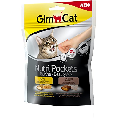 GimCat Nutri Pockets - Snack crujiente para gatos: provisto de relleno cremoso e ingredientes funcionales - Sin azúcar añadido - Mezcla Beauty de taurina  - 1 bolsa (1 x 150 g)