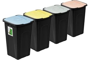 PAFEN Cubo de Basura Grande de 50 Litros con Tapa - Juego de 4 Cubos de Basura 550 x 365 x 370 mm - Separador de Residuos