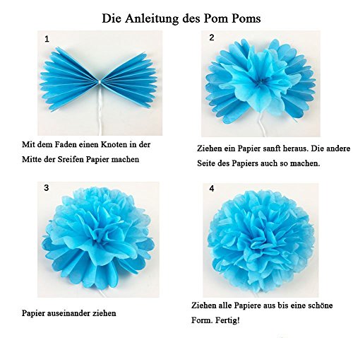 Furuix Babyparty Junge 20pcs White Blue Grey Haning Dekoration Kugeln Geburtstag Baby Dusche Hochzeit Dekorationen Party Supplies with Paper Pompoms Deko Pompons Circle Garland Seidenpapier Pompons Party DecorationBaby Dusche Dekoration Geburtstagsparty Dekoration Quaste Girlande Pompons Blau Dekorationen Pompon Papier - 5