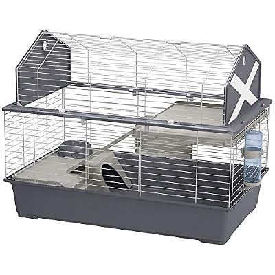 Ferplast Cage spacieuse pour Lapins Barn 80 Maison pour Petits Animaux, aménagement félin, Toit ouvrant, Accessoires et Autocollants Inclus, 78 x 48 x h 65 cm, Rouge