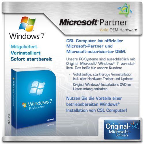 CSL Sprint 5772Pro inkl. Windows 7 Pro – AMD A8-6600K APU 4x 3900MHz, 8GB RAM, 1000GB HDD, Radeon HD 8570D, DVD, USB 3.1 - 7