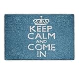 Relaxdays Fußmatte Kokos KEEP CALM 40 x 60cm Kokosmatte mit rutschfester PVC Unterlage Fußabtreter aus Kokosfaser als Schmutzfangmatte und Sauberlaufmatte Fußabstreifer für Außen und Innen Matte, blau
