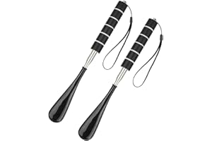 Shengxi 2 Pezzi Calzascarpe Lungo, Telescopico 30-71cm Calzascarpe Manico Lungo con Maniglia Antiscivolo e Cordino Nero Calzascarpe Portatile per Donne Uomini Anziani Bambini