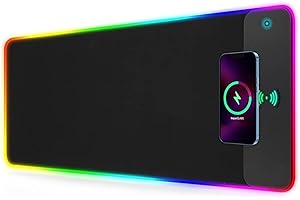 LYCEBELL Tapis de Souris de Jeu RGB avec Charge sans Fil 15W, 10 Modes d'éclairage LED, Taille XXL 800x300x4mm, Base en Caoutchouc antidérapante pour Gaming, MacBook, PC