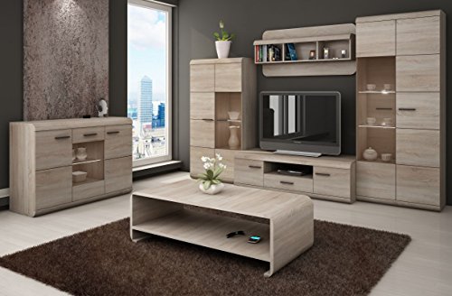 Wohnzimmer Komplett - Set F Gabes, 6-teilig, Farbe: Eiche Sonoma
