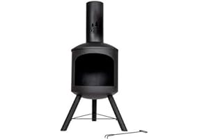 LOG-BARN Log Barn Fire Chiminea for Garden (43 x 43 x 118 cm). Black Steel Log Burner Outdoor with Poker. Durable, Easy to Assemble, Lightweight Wood Burner Outdoor - Genuine Log Barn Garden Chiminea
