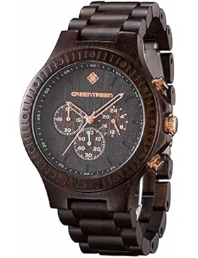GreenTreen Multifunktionale Chronographenuhr Herrenuhr mit Ebenholz Holz 5ATM Wasserresistente Sportuhren