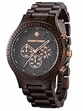 GreenTreen Multifunktionale Chronographenuhr Herrenuhr mit Ebenholz Holz 5ATM Wasserresistente Sportuhren