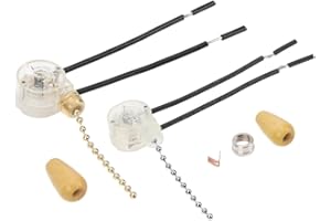 VQEOEOT Interruptor de tirador, 2 unidades, interruptor de cuerda empotrable, para ventiladores de techo y luces de pared, para lámpara de pared LED y ventilador de techo, lámpara de baño