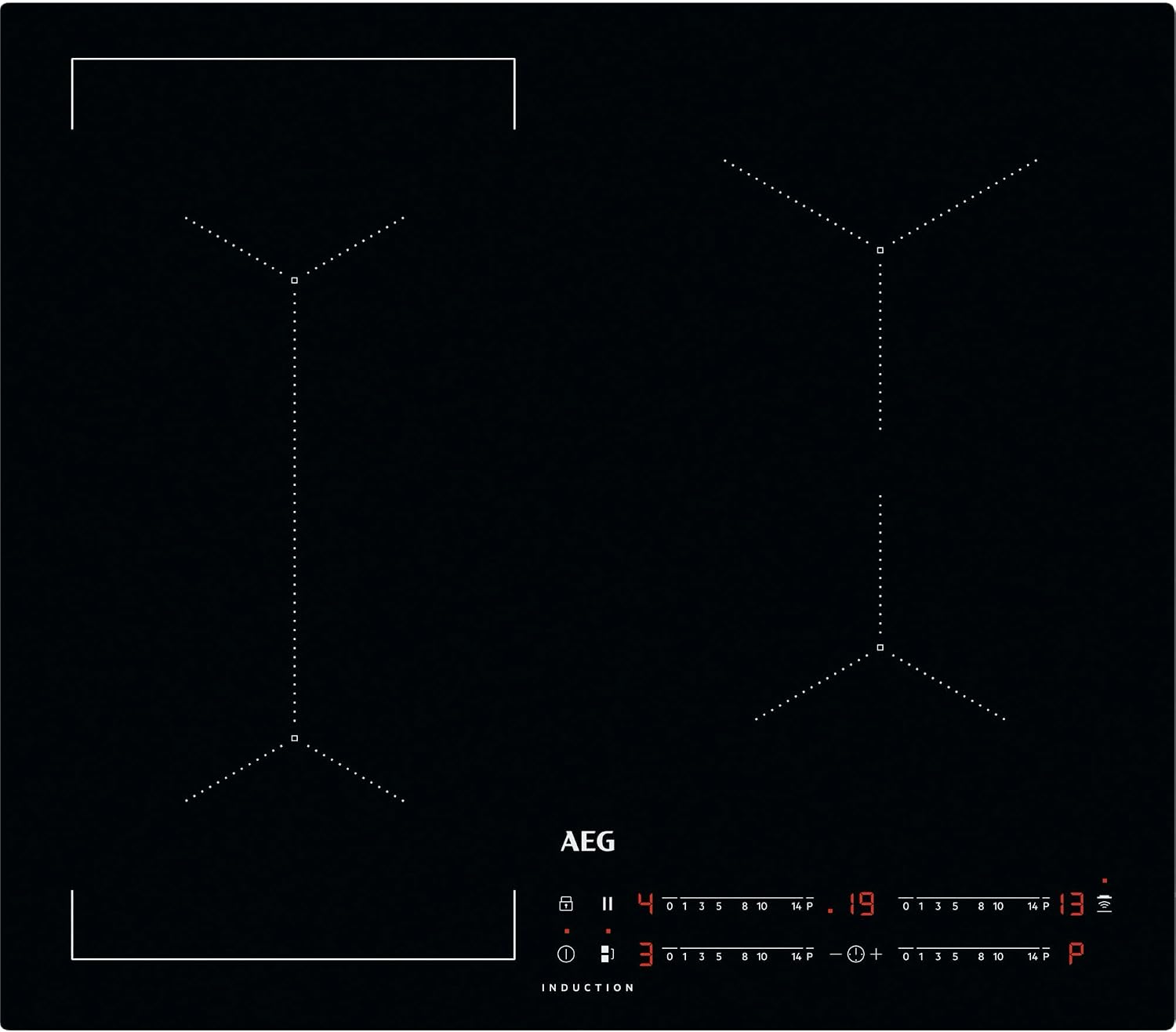 AEG 6000 Series Induction Hob, IKX64441CB, 4 Cooking Zones 60cm, Flexible Bridge Zones, Hob2Hood, Built-In Hob Timer, Key-lock, Assisted Cooking Sensors, 3 Step Residual Heat, 44x560x490mm, Black