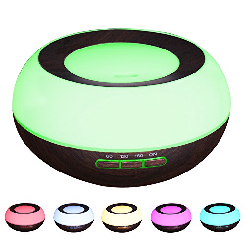 Aroma Diffuser, YCTA 300ml Holzmaserung Luftbefeuchter Ultraschall Öl Diffusor Duftzerstäuber Humidifier Aromatherapie Diffusor Tragbarer mit 7 Farben LED Licht für Babies Kinder(WOOD1-Dark Brown)
