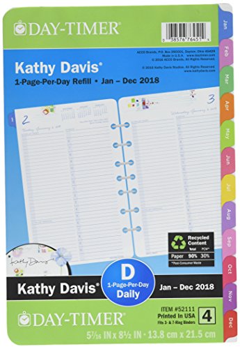 Download Day-timer une page par jour Agenda Recharge, janvier 2018 – Décembre 2018, 5–1/5,1 cm X 8–1/5,1 cm, EN Vrac, Desk Taille, Kathy Davis (52111–1801)