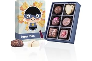 ‎CHOCOLISSIMO Super Man - Pralinen - sechs Pralinen in Comic-Schachtel | Schokolade | Geschenk | Mann | Männer | Vater | Väter | Papa | Geburtstag | Weihnachten | Valentinstag | Vatertag | Superheld