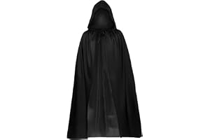 GWAWG Svart kappa med huva, svart halloween-tillbehör för vuxna, häxa, vampyr, för karneval, cosplay, maskeradfest