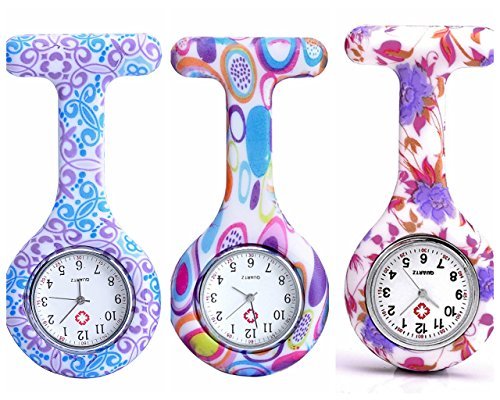 JSDDE 3pcs Montre de poche pr infirmières Mode couleur motifs en caoutchouc de silicone Fob Montres
