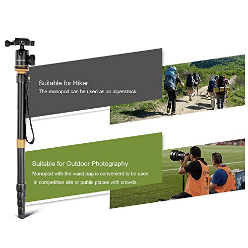 Andeor tr  pied professionnel en alliage d aluminium  tr  pied pliable multifonctionnel hauteur d untilisation agr  able 72 5-132 5cm pour Canon Nikon Sony Panasonic DSLR