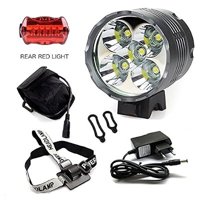YEHOLDING Eclairage Velo, 6000 Lumens 5x CREE XM-L T6 LED 3 Modes Bicyclette de Velo / Lampe Frontale Puissante / Devant la lumiere Avec 6 * 18650 Batterie (T5)