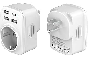 Hoppac Adaptateur Prise Americaine,5 en 1 Prise Americaine Adaptateur Francais,3 USB A(5V 2,4A) Et 1 USB C(5V 3A) Adaptateur Prise USA,pour éTats-Unis,Au Canada,Au Mexique,en ThaïLande,Type B
