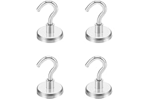 Abnii Magnetic Hooks, Extra Strong Magnets Heavy Duty Hanging Hooks, Detachable Thread Connection Swivel Neodymium Rare Earth, Anti-Corrosion for Fridge Kitchen Key Holder Cruising (26 lbs * 4 pcs)