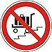 Produktbild Verbotszeichen - Benutzen der Rolltreppe mit Last-/Kofferwagen verboten - Ø 50 mm - 100 Verbotsschilder aus Polypropylen Folie, weiß (Aufdruckfarbe: schwarz/rot), permanent haftend