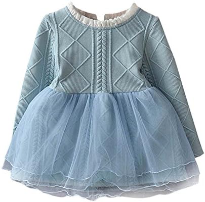 Brydon For 1-8 Years Kids Baby Girls Knitted Sweater Winter Pullovers Crochet Tutu Dress Tops Clothes (3-4 Years, Blue)