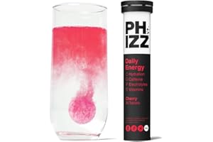 Phizz Daily Energy Electrolyte Hydration Tablets - 16 Vitamins and Minerals - Effervescent Energy Tablets - 75mg Caffeine (Daily (Cherry), 20)