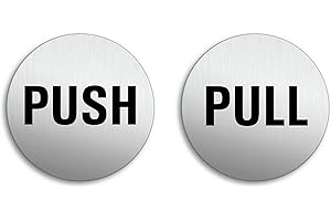 OFFORM DESIGN Targhetta per Porta - Push Pull Set di 2 Targa Ø 75 mm Alluminio spazzolato auto-adhesiva