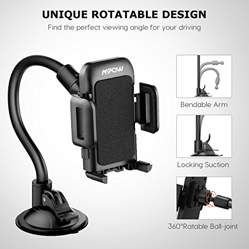 Mpow Grip Flex - Porta Cellulare, Antiscivolo, Auto Universale Lungo Braccio Parabrezza Cruscotto del Supporto Cellulare di Montaggio per Smartphone e GPS Dispositivo