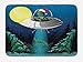 Produktbild MLNHY Outer Space Bath Mat, Alien with Santa Claus Hat Kidnaps a Tree for Christmas Night Airship Print, Plush Bathroom Decor Mat with Non Slip Backing, 23.6 W X 15.7 W Inches, Green Blue