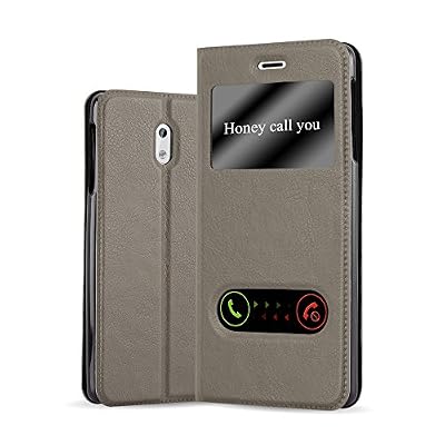 Cadorabo Coque pour Nokia 3 2017 en Marron Pierre - Housse Protection avec Stand Horizontal, Fente Carte et Deux Fenêtres - View Etui Poche Folio Case Cover