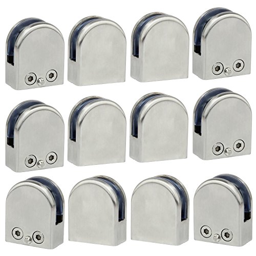 Discoball® 12 x Edelstahl Stainless Steel 304 Klemmhalter Glasklemme Glasklemmhalter Glashalter Halter Gelände Flach Anschluss Glass Clip Größe S 6-8mm