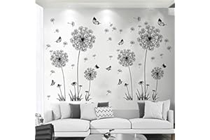 TRAZIEWELL Wandsticker Schlafzimmer Boho Wandtattoo Wohnzimmer - Pusteblume Wandaufkleber Wandsticker zum Kleben Schwarz Wandbilder 0113