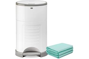 Korbell Mini Nappy Bin & Disposable Liner Bundle Lasting Up to 6 Months | 28 weeks Hygienic, Odour Free & Hands Free |Includes 4 Packs of Biodegradable Liners | Pure White
