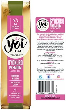 Gyokuro Teabags. Specially designed teabags filled with whole-leaf Gyokuro. Enjoy the elegant flavour and aroma of high quality Gyokuro, brewed in your teacup. 70g.