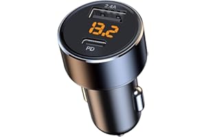 30W PD USB C Auto Ladegerät mit 18W USB-A Schnellladung & LED Spannungsanzeige – Kompakter Zigarettenanzünder-Adapter für iPhone, Samsung, Tablets (12V/24V)