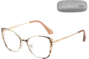 Cleoxyge Blaulichtfilter Brille Ohne Sehstärke für Damen-Herren,Metallrahmen Anti Blaulicht UV400-Schutz PC Gaming Mit Brillenetuis und Brillenputztuch Fake Brille