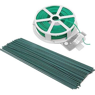 Boerni Lot de 100 piquets pour Plantes Vertes avec 50 m de Fil de Reliure Vert pour la Fabrication de trépieds de Jardinage