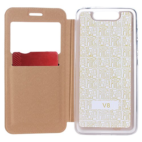 BeCool® – Handy Schutzhülle im Bookstyle mit Standfunktion für ZTE Blade V8, mit S-View Fenster, durch das Sie alle Mitteilungen sehen können. Golden - 2
