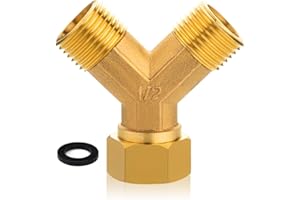 TOOLKNIGHT Messing Y-Verteiler 1/2 Zoll, 2 Wege Messing Beweglich Verschraubung, Y-Stück Verteiler 1/2" IG x AG x AG, Wasseranschluss Fittinge mit Dichtung, Beweglich Verschraubung für Auslaufventil Wasserhahn