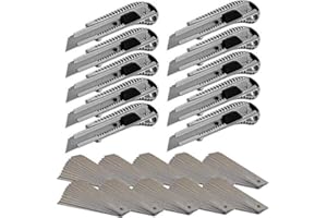 Alaskaprint 10x professionelles Aluminium Cuttermesser 18mm Teppichmesser profi, inklusive 100x Abbrechklingen aus SK5 Cuttermesser Profi für Heimwerk & Gewerbe