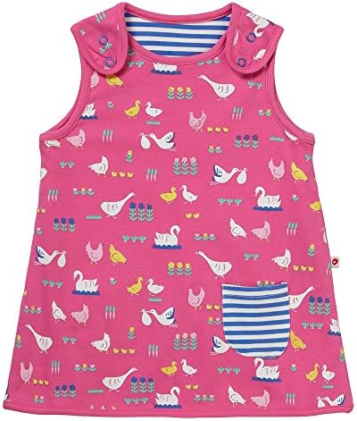 Piccalilly Reversible Girls Pink Dress Organic Cotton Jersey Blue Breton Stripe