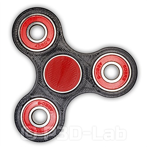 Hand Spinner Fidget Black, ABEC 9 Center, Red External Bearings, Caps, 3D Printed Gadget (Black, Red Bearings)