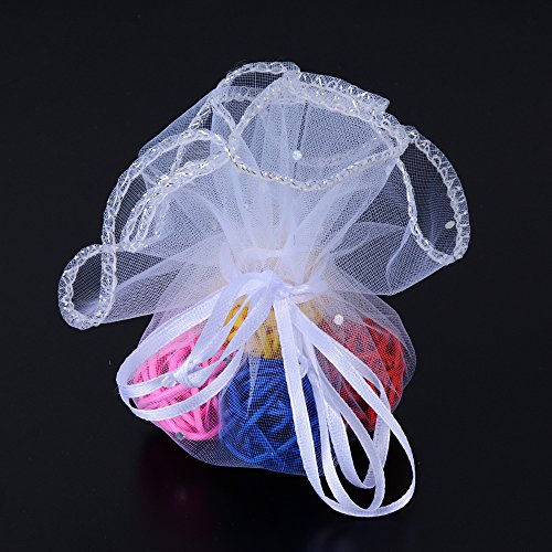 (Dia. 26cm) 100 stück Rund Organzasäckchen Tüllkreise Hochzeit Organzabeutel Kommunion Geschenkbeutel Taufe Schmuckbeutel organza (Weiß) - 3