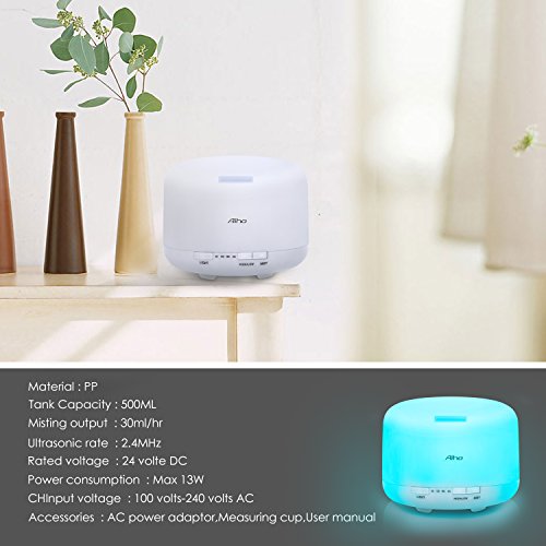 Aroma Diffuser Aiho 500ml Luftbefeuchter Ultraschall Vernebler Duftlampe Elektrisch Air Humidifier Öl Düfte Diffusor Holzmaserung LED mit 7 Farben einstellbarer Niedrigwasserschutz für Babies Yoga Kindergarten Schlafzimmer Büro - 3