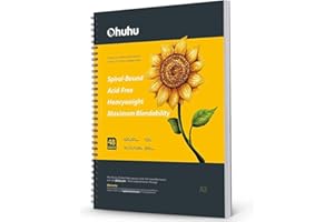 Cuaderno de dibujo artístico A3, Ohuhu Bloc Dibujo, fácil de transportar 200GSM Hojas de dibujo liso, 60hojas/ 120 páginas, encuadernado en espiral, para rotuladores a base de de alcohol, 22,5 x 21cm