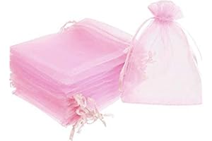 Time to Sparkle 25 Pack Organza Gift Bags Wedding Party Favour Jewellery Packing Pouches, Baby Pink, 9x12cm
