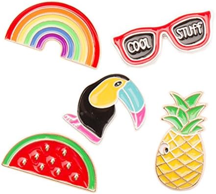 Shoppingmoon Cute Brooch Pins Rainbow Glasses Bird Watermelon Pineapple Brooches Lapel Pins Badge for Clothing Bag Decoration Pack 5pcs