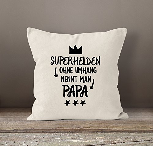 Superhelden ohne Umhang nennt man Papa Kissen-Bezug Kissen-Hülle Deko-Kissen 40×40 Baumwolle MoonWorks® natur Pullover - 2