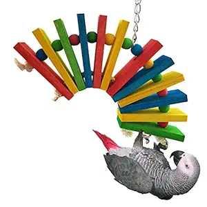 Bwogue Colorful Wooden Bird Toys For African Greys Parrots Cage Chewing Toy,Large